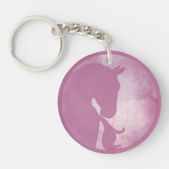 Horse in Circle - Pink Keychain (Front)