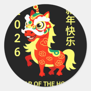 Horse in cute lion mask costume lunar new year classic round sticker