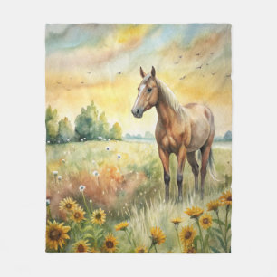 Horse in Field Fleece Blanket