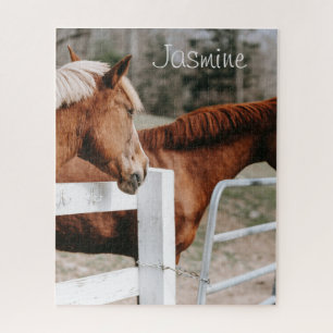 Horse in Paddock and farm horse lover, custom name Jigsaw Puzzle