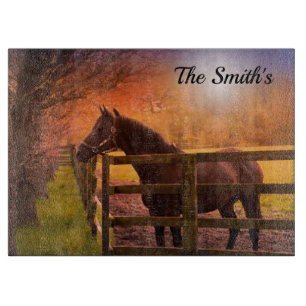 Horse in Paddock Personalized Cutting Board