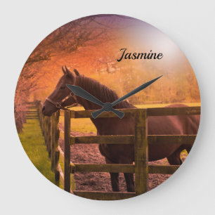 Horse in Paddock Personalized Large Clock
