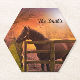 Horse in Paddock Personalized   Paper Coaster