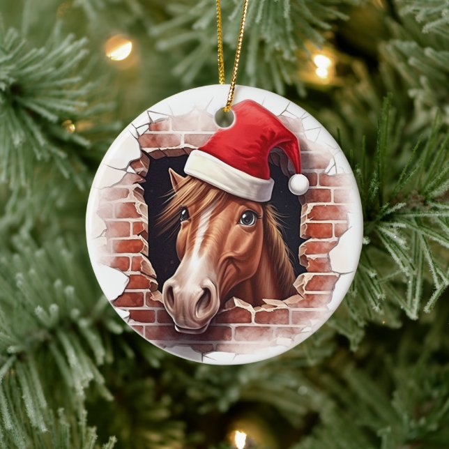 Horse in Santa Hat - 3D Ceramic Ornament (Tree)