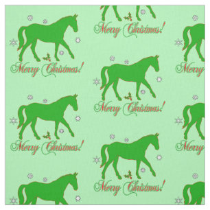 Horse in Silhouette Merry Christmas Fabric