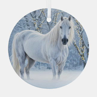 Horse in Snow Pretty Christmas Holiday Glass Ornament