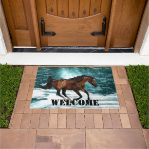 Horse in Snowy Winter Forest  Doormat