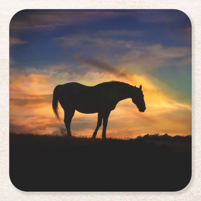 Horse in Southwestern Sunrise Square Paper Coaster (Front)