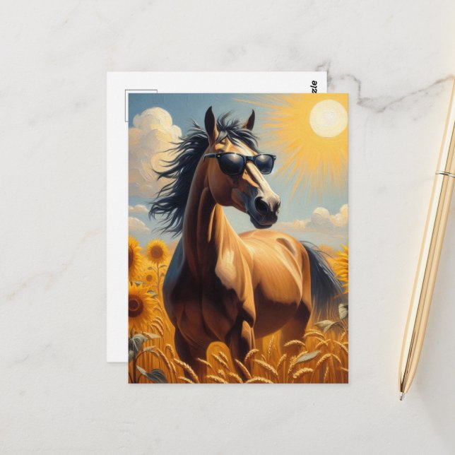 Horse in Sunglasses Postcard (Front/Back In Situ)