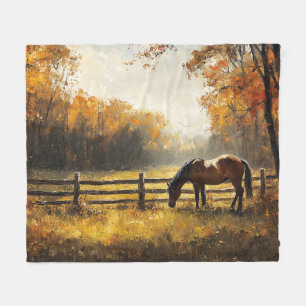 Horse in the Field Golden Hour Painting Fleece Blanket
