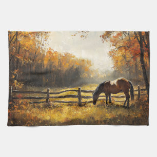 Horse in the Field Golden Hour Painting Kitchen Towel