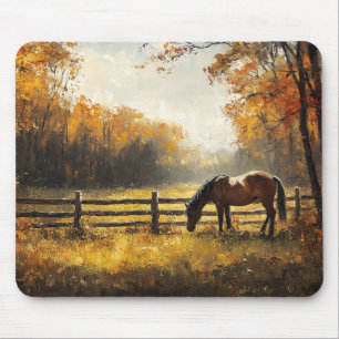 Horse in the Field Golden Hour Painting Mouse Pad