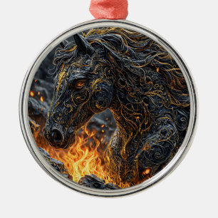 Horse in the fire metal ornament