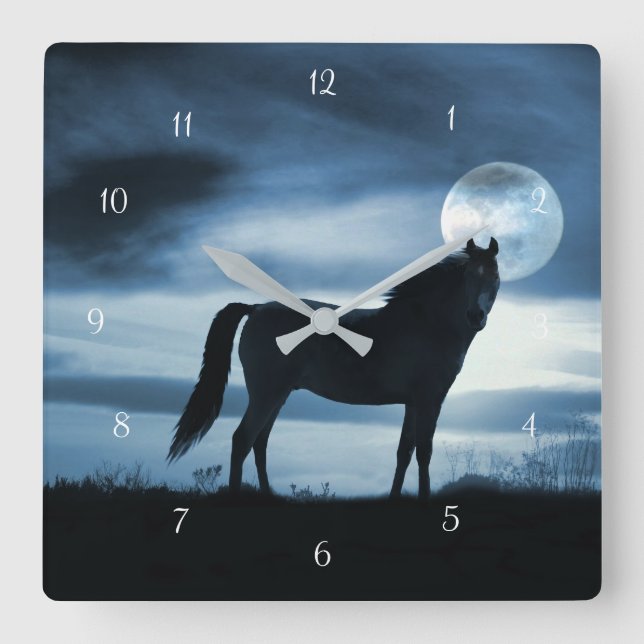 Horse in the Moon Light Square Wall Clock (Front)