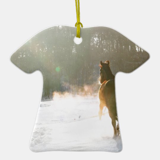 Horse in the snow ceramic ornament
