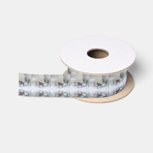 Horse in the Snow Christmas Wrapping Ribbon Satin Ribbon