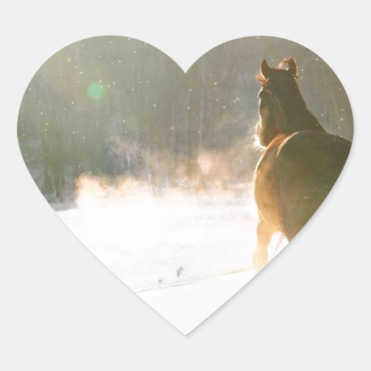 Horse in the snow heart sticker