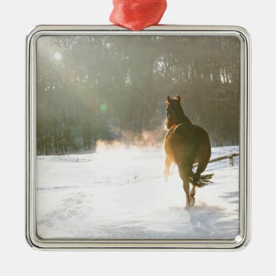 Horse in the snow metal ornament