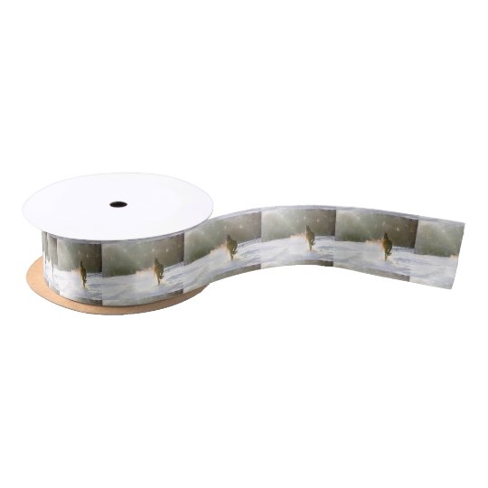 Horse in the snow satin ribbon