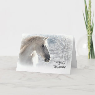 Horse in the Snow Seasons Greetings with Flowing Holiday Card