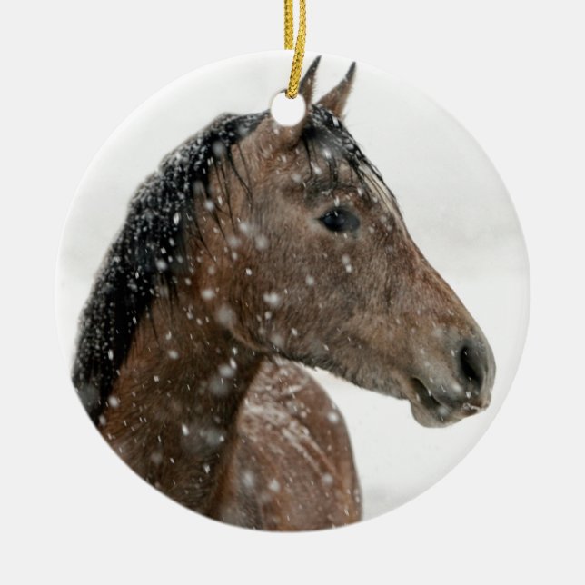 Horse in Winter Ceramic Ornament (Front)