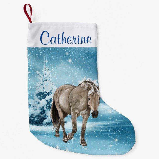 Horse In Winter Scene Custom Stocking 2 Side Print (Front)