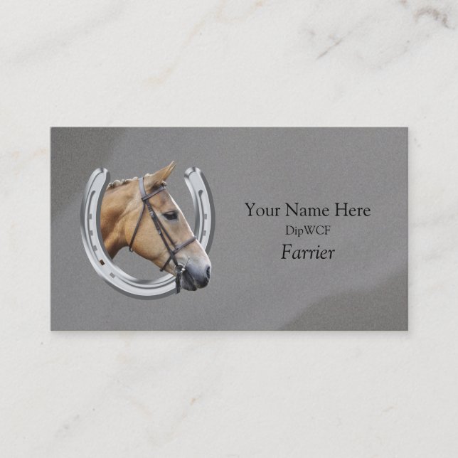 Horse inside horseshoe logo business card (Front)