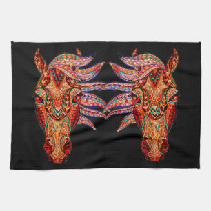 Horse jewel mosaic colorful cowgirl equestrian kitchen towel