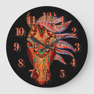 Horse jewel mosaic colourful cowgirl equestrian large clock