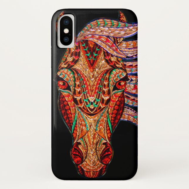 Horse jewel mosaic look colourful cowgirl black  Case-Mate iPhone case (Back)