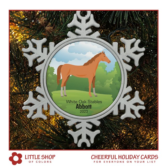 Horse Keepsake with Customizable Breed and Text Snowflake Pewter Christmas Ornament (Creator Uploaded)