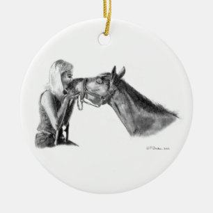 Horse Kisses Ceramic Ornament