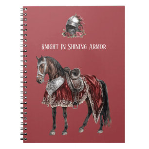 Horse Knight in Shining Armour Helmet Red Roses Notebook