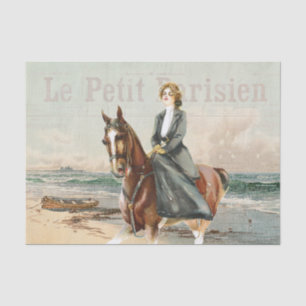Horse Lady Rider Decoupage French Seaside Beach    Tissue Paper