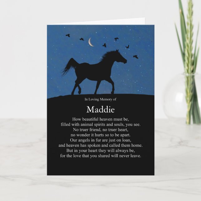 Horse Loss Sympathy with Custom Name Heaven Card (Front)