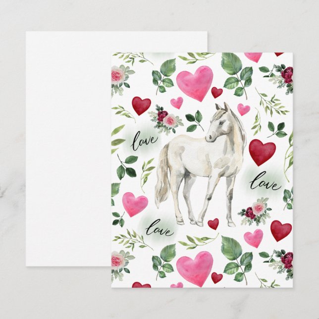 Horse Love Valentine’s Day Card in White (Front/Back)