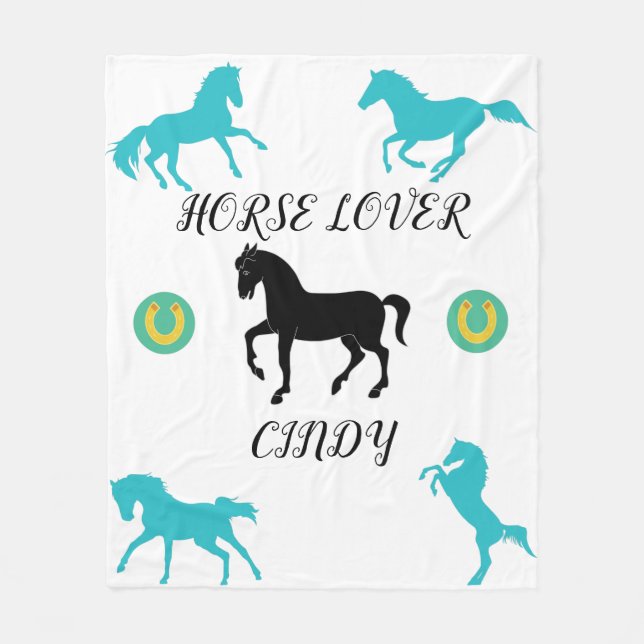 Horse Lover fleece blanket with personalized name. (Front)