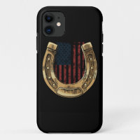 Horse Lover Gift US Flag Lucky Horseshoe