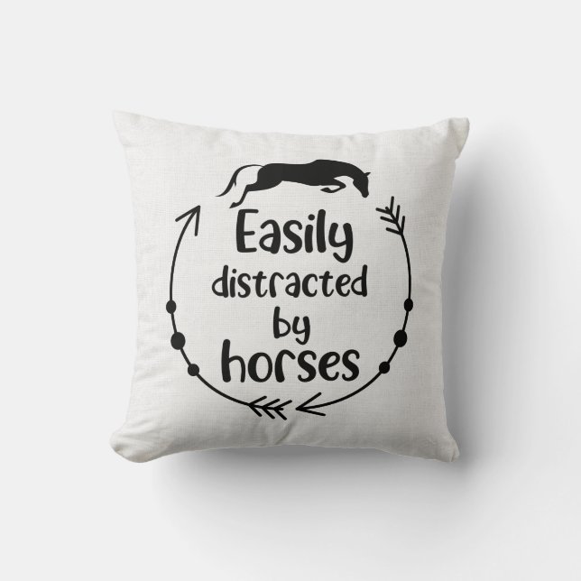 Horse Lover Gray White Burlap Western Equestrian Throw Pillow (Front)