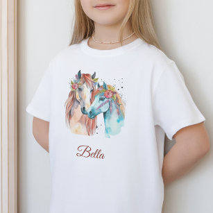 Horse lover kids name watercolor rider T-Shirt