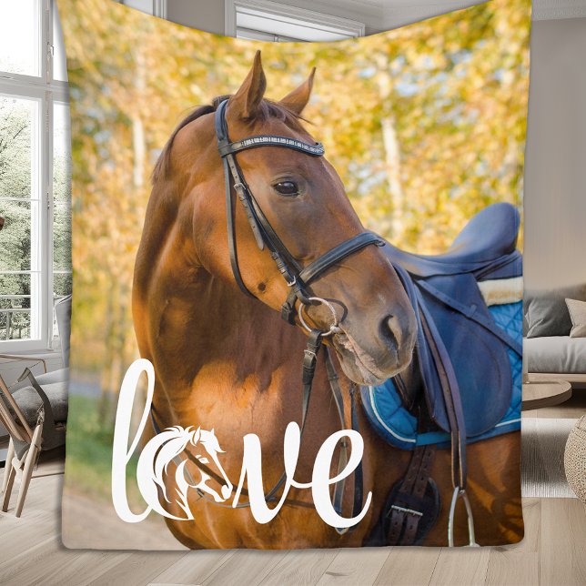 Horse Lover Personalized LOVE Equestrian Photo  Fleece Blanket (Creator Uploaded)