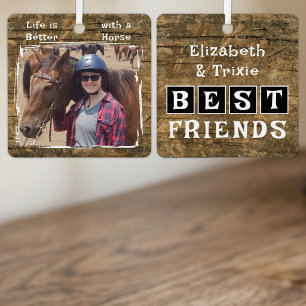 Horse lover photo names black rustic metal ornament