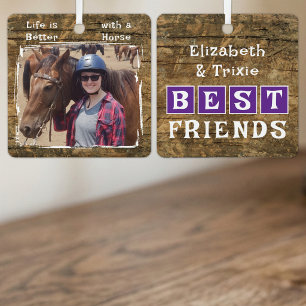 Horse lover photo names purple rustic metal ornament
