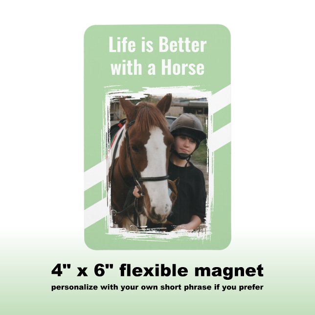 Horse lover photo white green magnet (Creator Uploaded)
