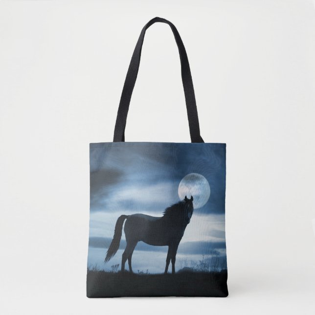 Horse Lover Tote Blue Sky and Moon Bag (Front)