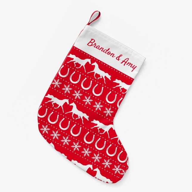 Horse Lover Ugly Christmas Jumper Red Small Christmas Stocking (Front (Hanging))
