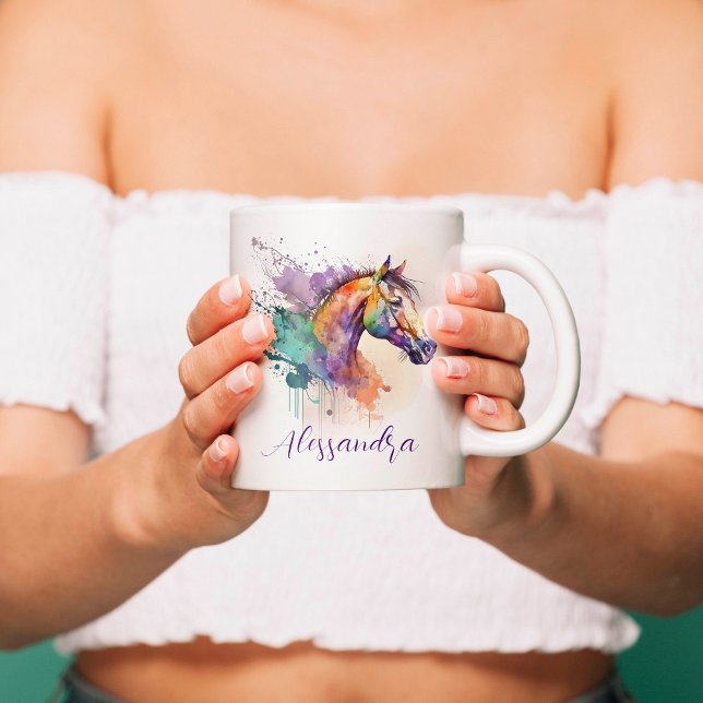 Horse Lover Watercolor Name Mug (Personalized Watercolor Horse Mug)
