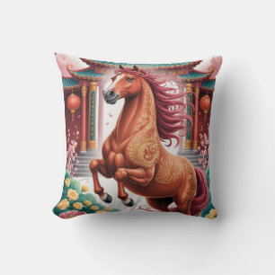 Horse lovers chinese horoscope throw pillow