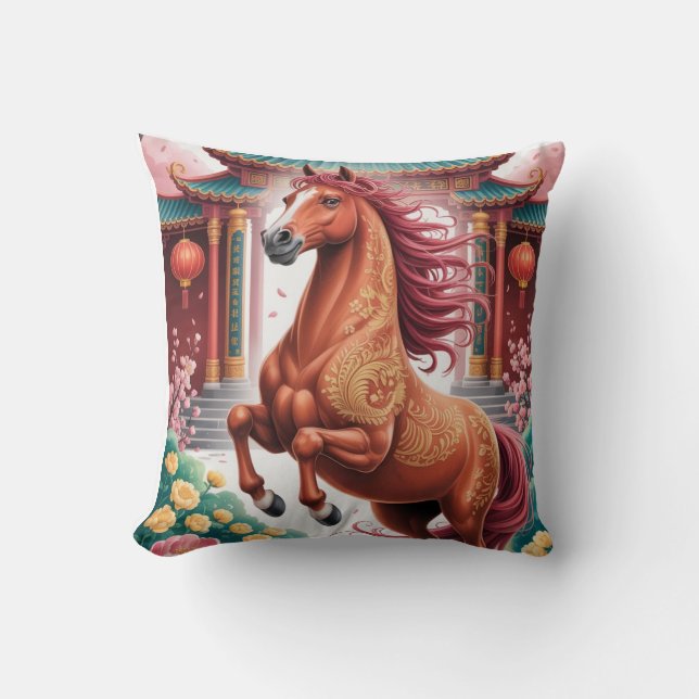 Horse lovers chinese horoscope throw pillow (Front)