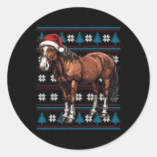 Horse Lovers Santa Hat Ugly Christmas Sweater Funn Classic Round Sticker